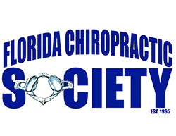 Logo displaying the text “Florida Chiropractic Society” in blue with a spine graphic element in the center.